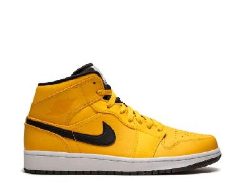 Nike Air Jordan 1 Mid amarillas y logo negro.